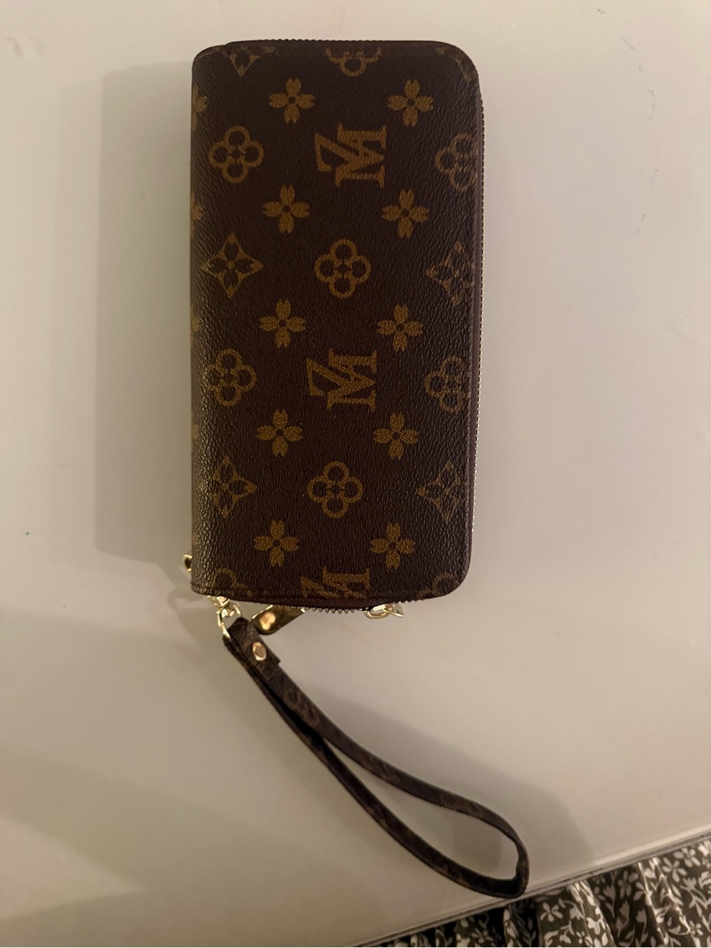 Designer-Inspired Brown Monogram Zip Wallet Wristlet